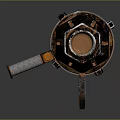 Rusty Metal Sci Fi Weapon With Blue Orange Details Radiation Symbol Control Panel Grip