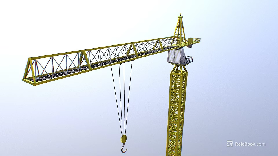 Yellow Tower Crane With Steel Boom Mast And Hanging Hook Structure 3d model 