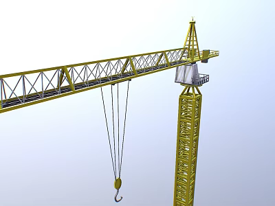 Yellow Tower Crane With Steel Boom Mast And Hanging Hook Structure 3d model