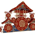 Traditional Chinese Red Photo Spot With Golden Patterns Circular Decorations And Blue Roof Details