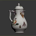 Elegant White Ceramic Jug With Lid And Colorful Apple Butterfly Leaf Decorations