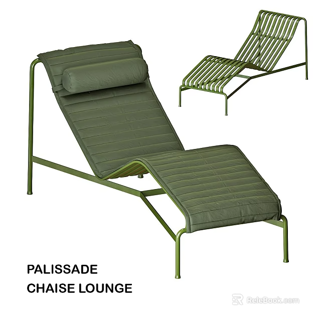 Green Padded Outdoor Lounge Chair Set With Striped Design And PALISSADE Series 3d model 