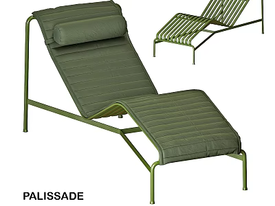 Green Padded Outdoor Lounge Chair Set With Striped Design And PALISSADE Series 3d model