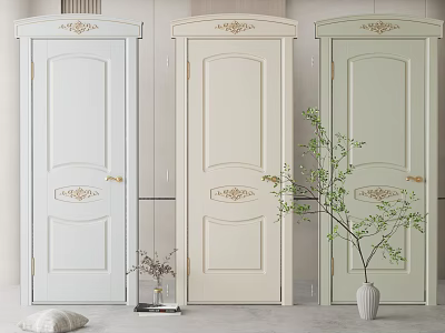 Elegant Swing Doors With Golden Decor in White Beige Light Green for Interior 3d model
