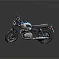Vintage Classic Motorcycle With Blue White Body Brown Leather Seat And Chrome Exhaust Parts