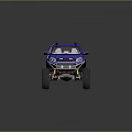 Blue Modified Off Road Pickup Truck With Large Tires Roof Rack And Front Bumper