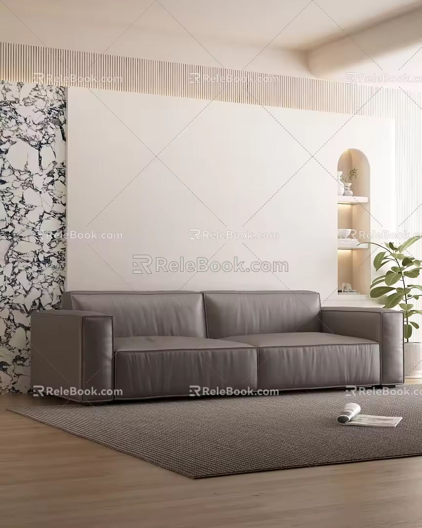 modern double sofa cream sofa 3d model