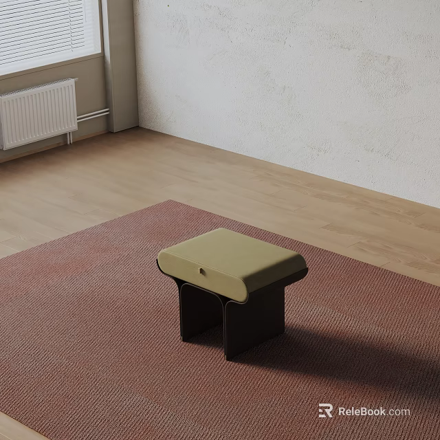 Minimalist Bedside Table With Beige Upholstered Top And Black Metal Frame 3d model