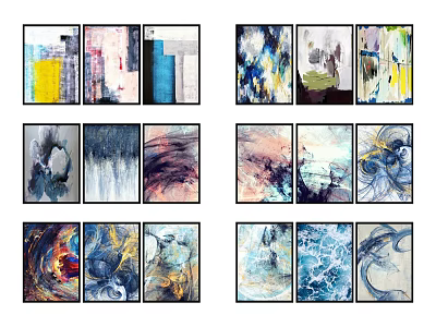 Modern Abstract Oil Paintings Triptychs With Colorful Brush Strokes And Diverse Styles 3d model