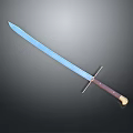 Long Bladed Weapon With Blue Steel Blade And Wooden Handle On Dark Background