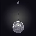 Modern Spherical Striped Metal Pendant Light with Black Hanging Cord in Dark Background