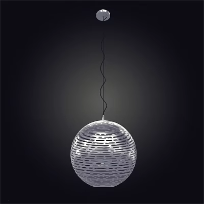 Modern Spherical Striped Metal Pendant Light with Black Hanging Cord in Dark Background 3d model