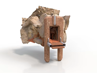 Rustic Brick And Stone Structure With Small Opening And Support Legs 3d model