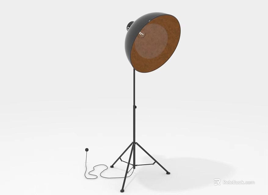 Modern Floor Lamp With Black Tripod Stand And Brown Shade Design 3d model 