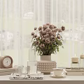 Decorative Ornament Set With Dried Flowers Vase Clock Books Candles Teacup And Tray On Table