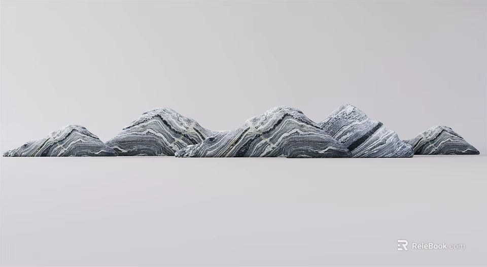 Gray White Textured Layered Stone Garden Ornament With Wavy Mountain Shaped Structure For Garden Decoration 3d model 