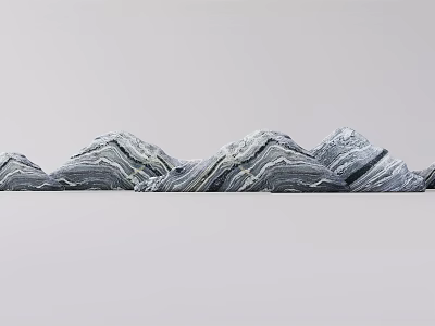 Gray White Textured Layered Stone Garden Ornament With Wavy Mountain Shaped Structure For Garden Decoration 3d model