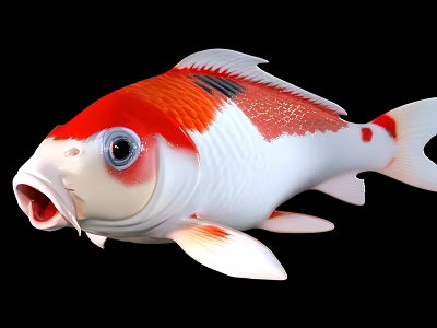 Vibrant Red And White Koi Fish Swimming In Freshwater Aquarium Tank 3d model