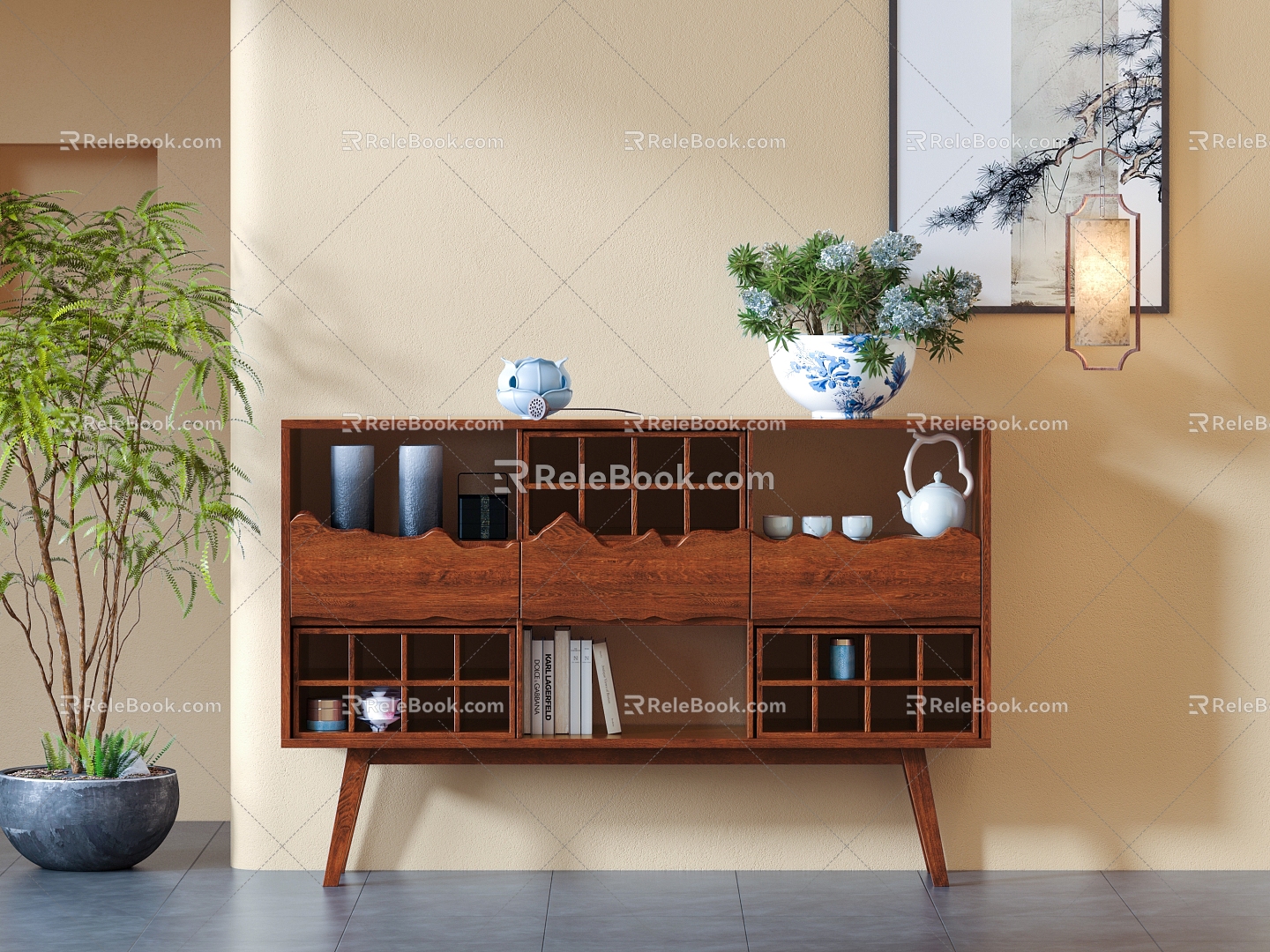 New Chinese Style-Silent Style Solid Wood Tea Set Storage Cabinet Side Cabinet Entrance Cabinet 3d model