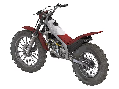 Red and White Off Road Motorcycle with Large Tires and Stylish Design 3d model