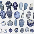 Blue And White Ceramic Decorative Wares With Various Shapes And Patterns