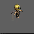 Cartoon Miners With Yellow Hard Hats Holding Pickaxes In Three Poses