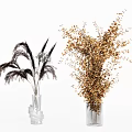 Glass Vases With Black Pampas Grass And Golden Foliage For Home Decoration