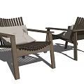 Wooden Leisure Chairs With Slatted Back Wide Armrests And Light Colored Cushions