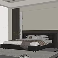 Modern Bedroom Interior With Leather Headboard Bed Bedding Nightstand Table Lamp And Rug