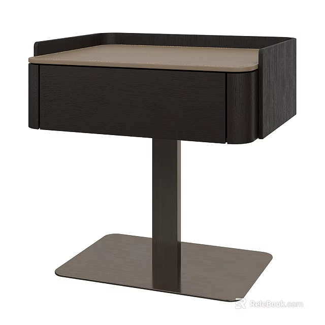 Modern Sleek Nightstand Design With Leather Top And Single Drawer Dark Wood Base 3d model 