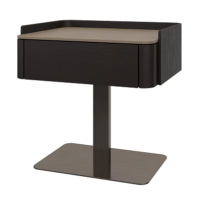 Modern Sleek Nightstand Design With Leather Top And Single Drawer Dark Wood Base 3d model