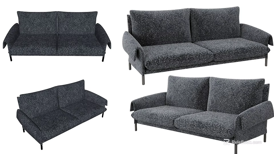 Modern Gray Fabric Two Seater Sofa With Sleek Design And Black Slim Legs 3d model