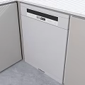 Modern Kitchen Interior With Light Gray Cabinets White Striped Countertop And Built in Dishwasher