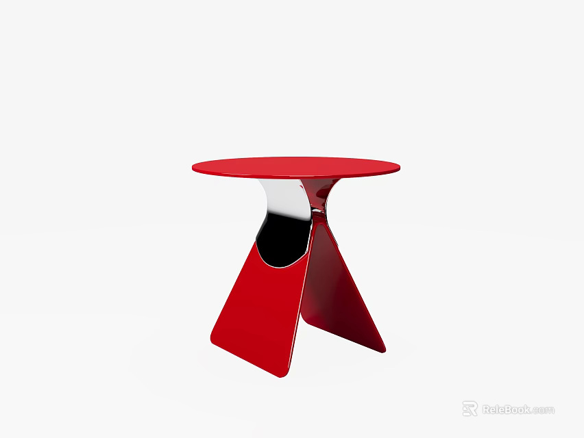Red Modern Side Table With Round Top And Black Geometric Base 3d model 