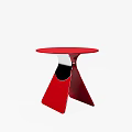Red Modern Side Table With Round Top And Black Geometric Base