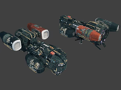 Sci Fi Mechanical Spaceship Design With Two Vessels Red Black Engine Details 3d model