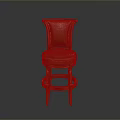 Red Leather Bar Stool With Stitched Details Round Footrest And Wooden Legs