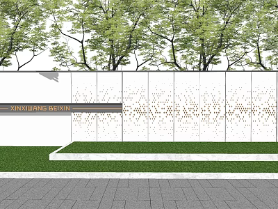 Scenic Wall With Perforated Patterns And White Panels Surrounded By Trees And Green Grass 3d model