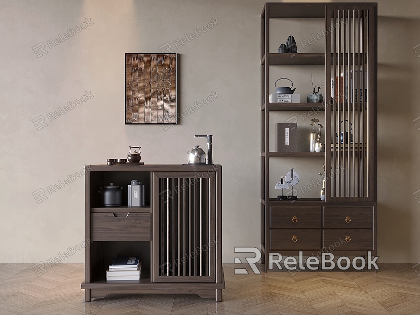 New Chinese-style Tea Cabinet Solid Wood Tea Side Cabinet Push-pull Water-burning Table Side Cabinet Water-burning Cabinet Antique Rack Storage Rack Tea Room Tea Tea Tea Set Cabinet Rack model