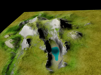 Natural Garden Landscape Design With Green Grass Hills Rocks And Blue Water 3d model