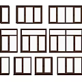 Various Wooden Window Designs With Different Frame Styles And Glass Panels 3d model