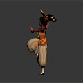 Dancing Girl Character In Orange Top White Pants With Colorful Hair Decorations