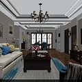 Elegant Living Dining Room Interior With Chandelier Large Windows Sea View And Decorative Paintings