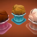 Three Different Colored Ice Creams in Colorful Paper Cups on Orange Background