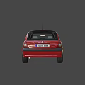 3D Rendered Red Four Door Hatchback Car With Silver Wheels And Dark Background