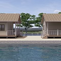 Waterfront Detached Villa With Thatched Roof Light Beige Exterior And White Railings