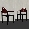Modern Red and Black Dining Chairs with Geometric Backrest Armrests and Sturdy Frame 3d model