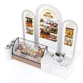 Modern Pastry Shop Interior With Arched Display Shelves Glass Counter And Marble Checkout