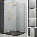 Modern Shower Sauna Interior With Glass Enclosure Hexagonal Tiles Gold Fixtures And Black Accents