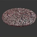 Futuristic Circular Silver Structure Made Of Small Squares With Blue Lines And Reflective Base